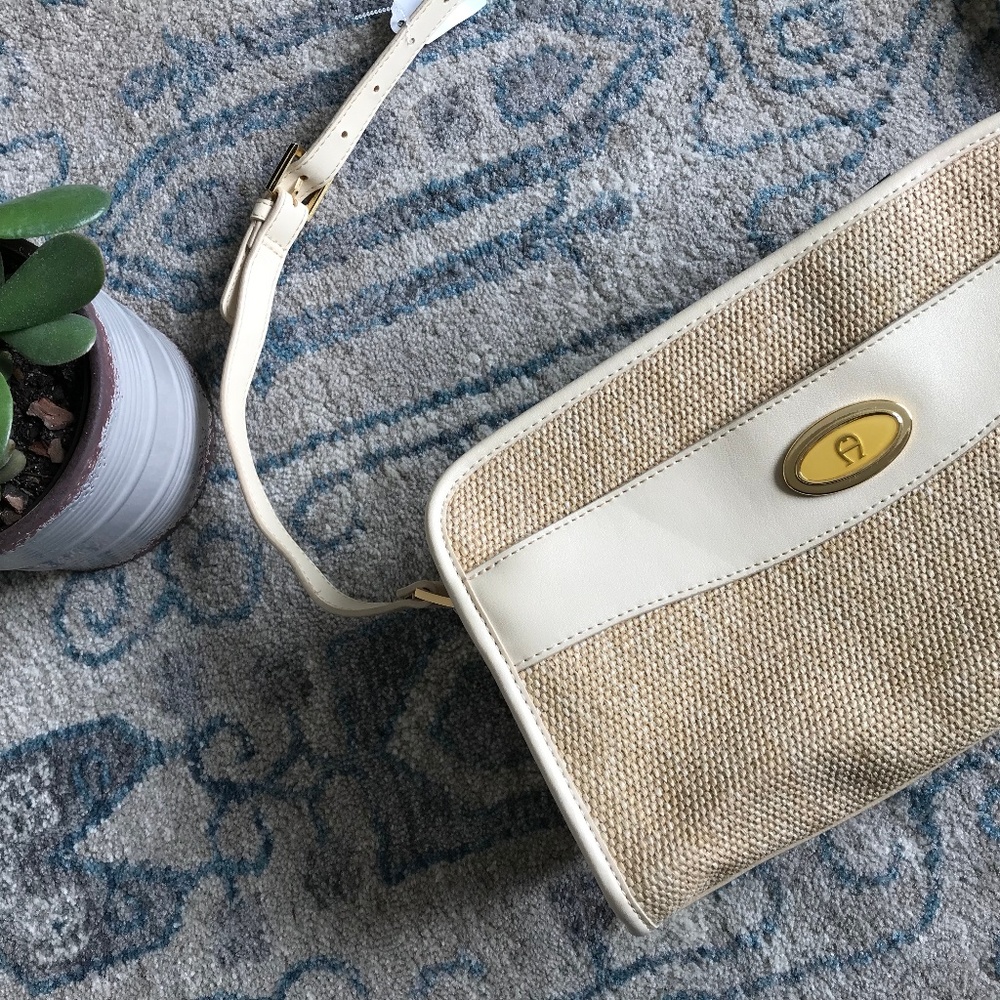 Etienne Aigner Tan & Beige Woven Shoulder Bag